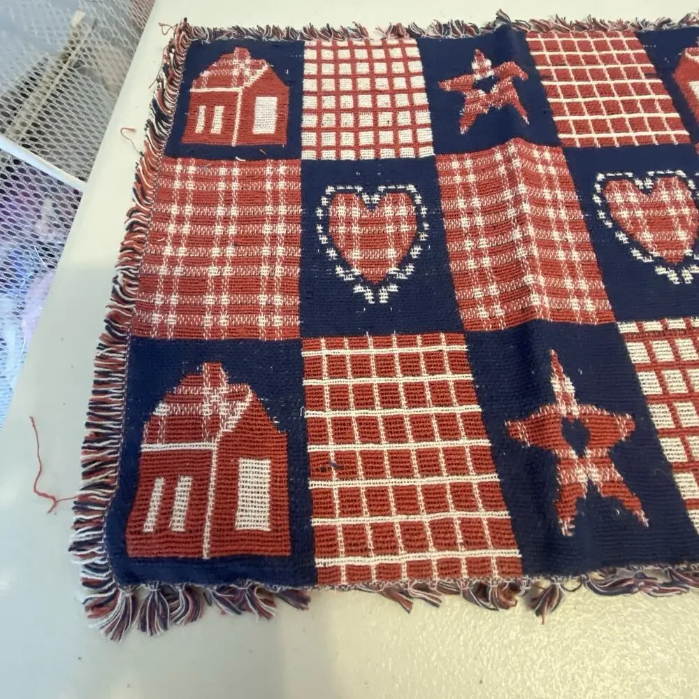 Vintage Linen Cotton Table Runner 13x66” Fridge Hearts Stars HomeSweetHome Core